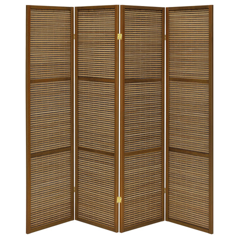 Astilbe 4-panel Bamboo Room Divider Folding Screen WalnutWalnut