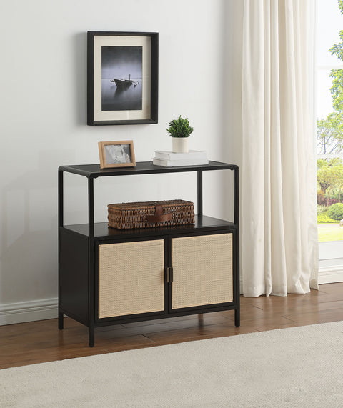 Sanger 2-door Radio Weave Cane Metal Accent Cabinet BlackBlack