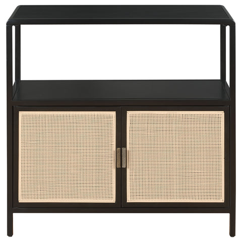 Sanger 2-door Radio Weave Cane Metal Accent Cabinet BlackBlack