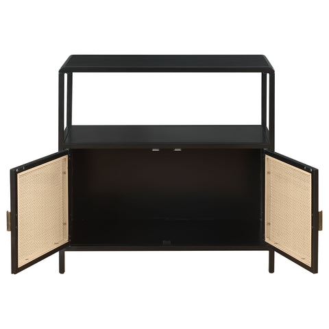 Sanger 2-door Radio Weave Cane Metal Accent Cabinet BlackBlack