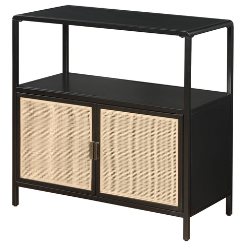 Sanger 2-door Radio Weave Cane Metal Accent Cabinet BlackBlack