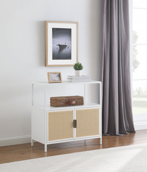 Sanger 2-door Radio Weave Cane Metal Accent Cabinet WhiteWhite