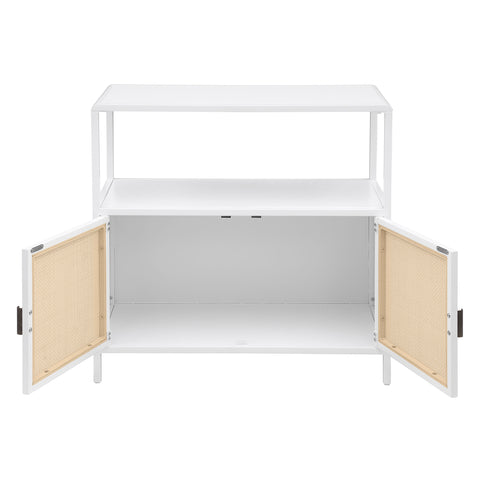 Sanger 2-door Radio Weave Cane Metal Accent Cabinet WhiteWhite