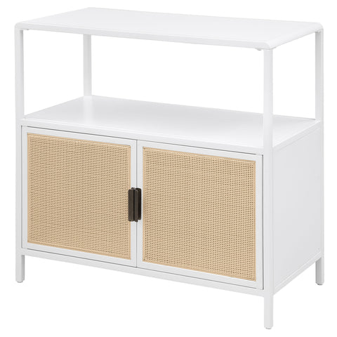 Sanger 2-door Radio Weave Cane Metal Accent Cabinet WhiteWhite