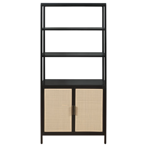 Sanger 3-shelf Radio Weave Cane Metal Accent Cabinet BlackBlack