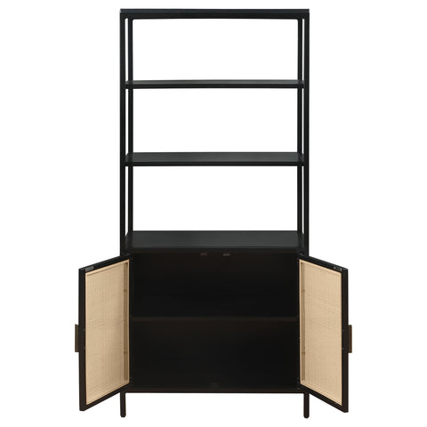 Sanger 3-shelf Radio Weave Cane Metal Accent Cabinet BlackBlack