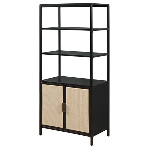 Sanger 3-shelf Radio Weave Cane Metal Accent Cabinet BlackBlack