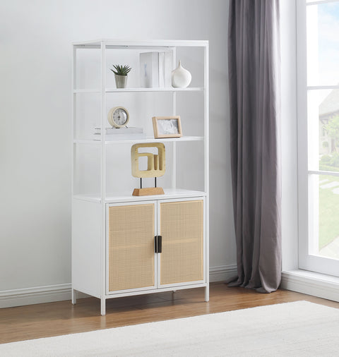 Sanger 3-shelf Radio Weave Cane Metal Accent Cabinet WhiteWhite