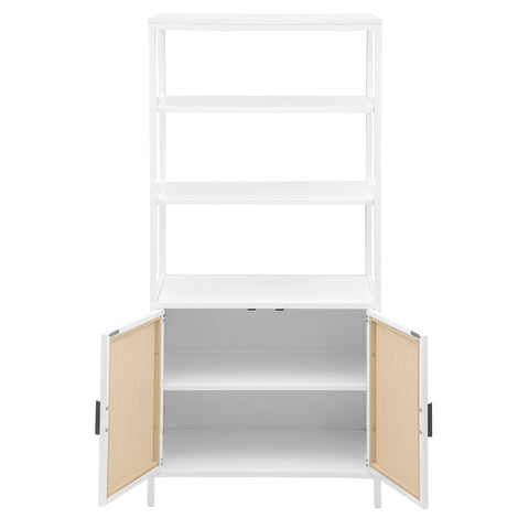 Sanger 3-shelf Radio Weave Cane Metal Accent Cabinet WhiteWhite