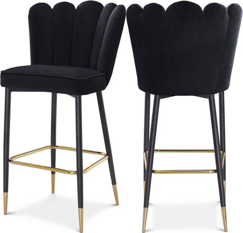 Jolie Black Velvet Upholstered Bar Stool, 2-Piece