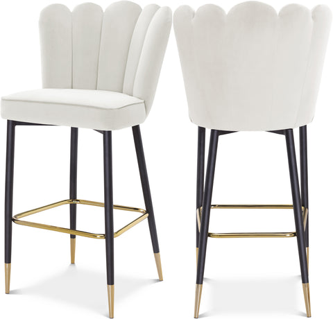 Jolie Cream Velvet Upholstered Bar Stool, 2-Piece