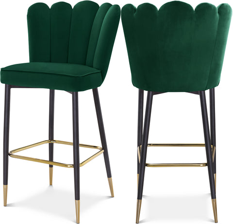 Jolie Green Velvet Upholstered Bar Stool, 2-Piece