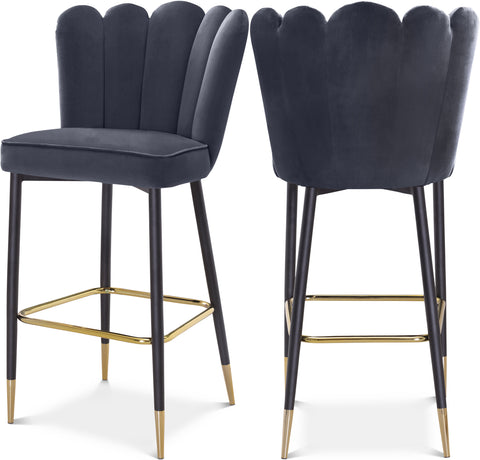 Jolie Grey Velvet Upholstered Bar Stool, 2-Piece