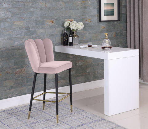 Jolie Pink Velvet Upholstered Bar Stool, 2-Piece