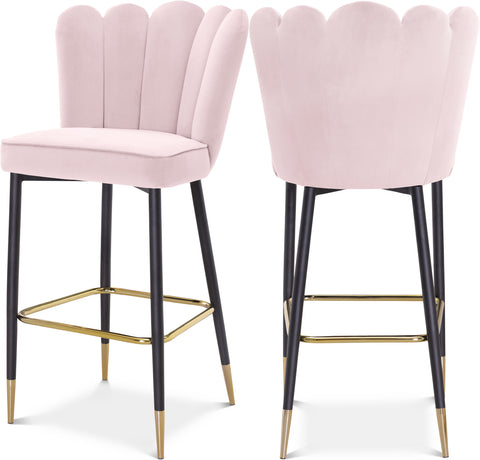 Jolie Pink Velvet Upholstered Bar Stool, 2-Piece