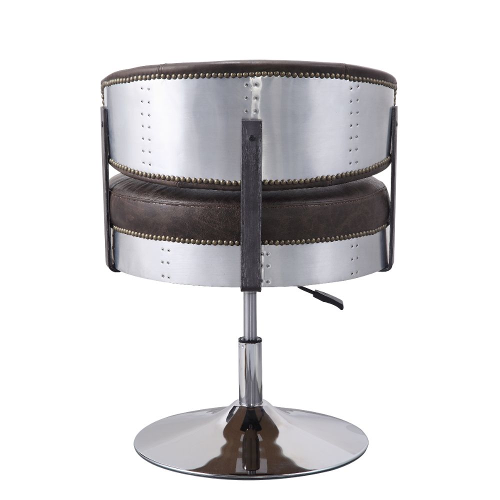 arcadia adjustable stool w/swivel, distress chocolate top grain leather & chrome finish