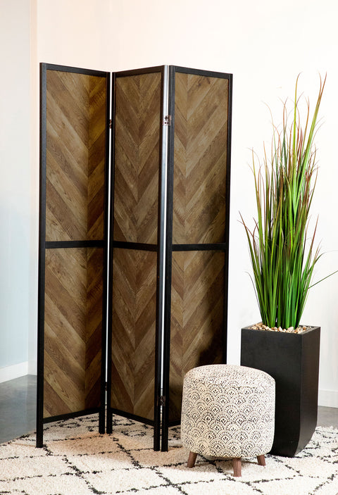 Elsa 3-Panel Room Divider Folding Screen Rustic TobaccoRustic Tobacco