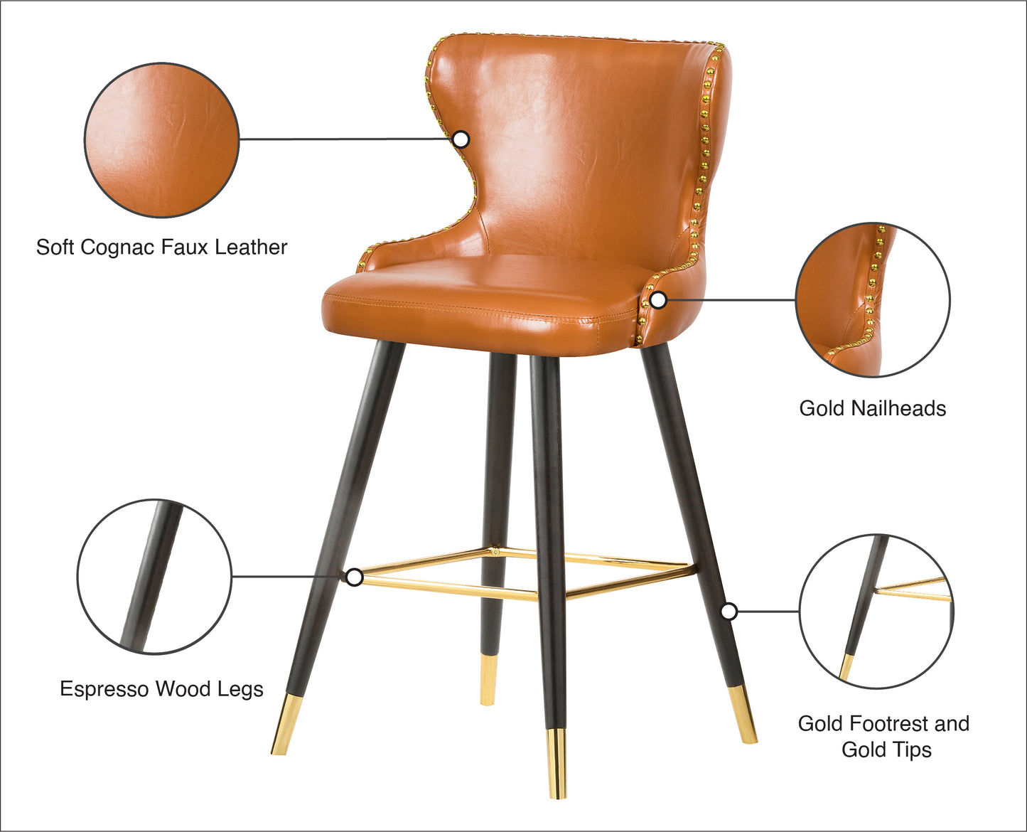 gallo cognac faux leather counter/bar stool c