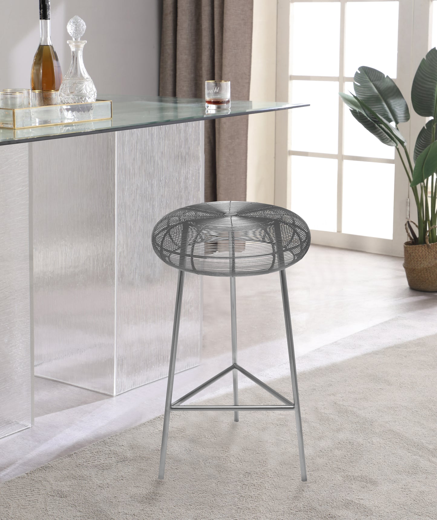 terrazo silver metal counter stool silver