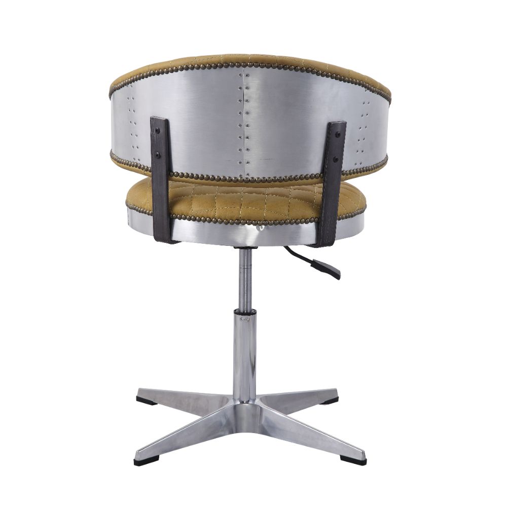 arcadia adjustable stool w/swivel, turmeric top grain leather & chrome finish