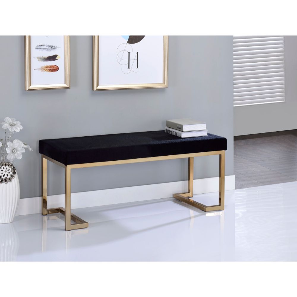 kesha bench, black fabric & champagne finish