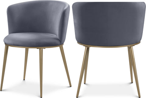 Olive Grey Velvet Upholstered Dining Chair, 2-Piece