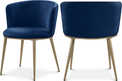 Olive Navy Velvet Upholstered Dining Chair, 2-Piece