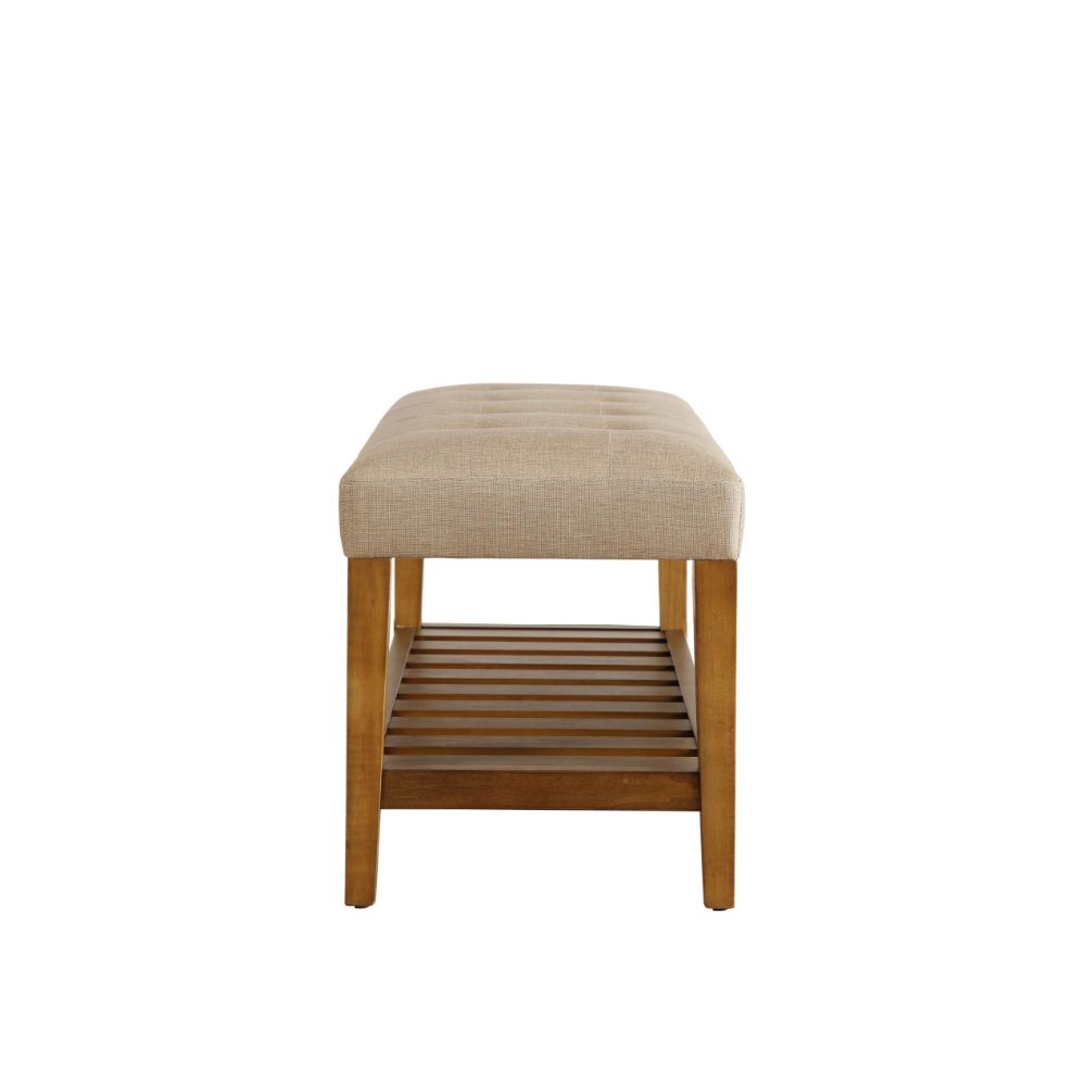 masate bench, beige fabric & oak finish