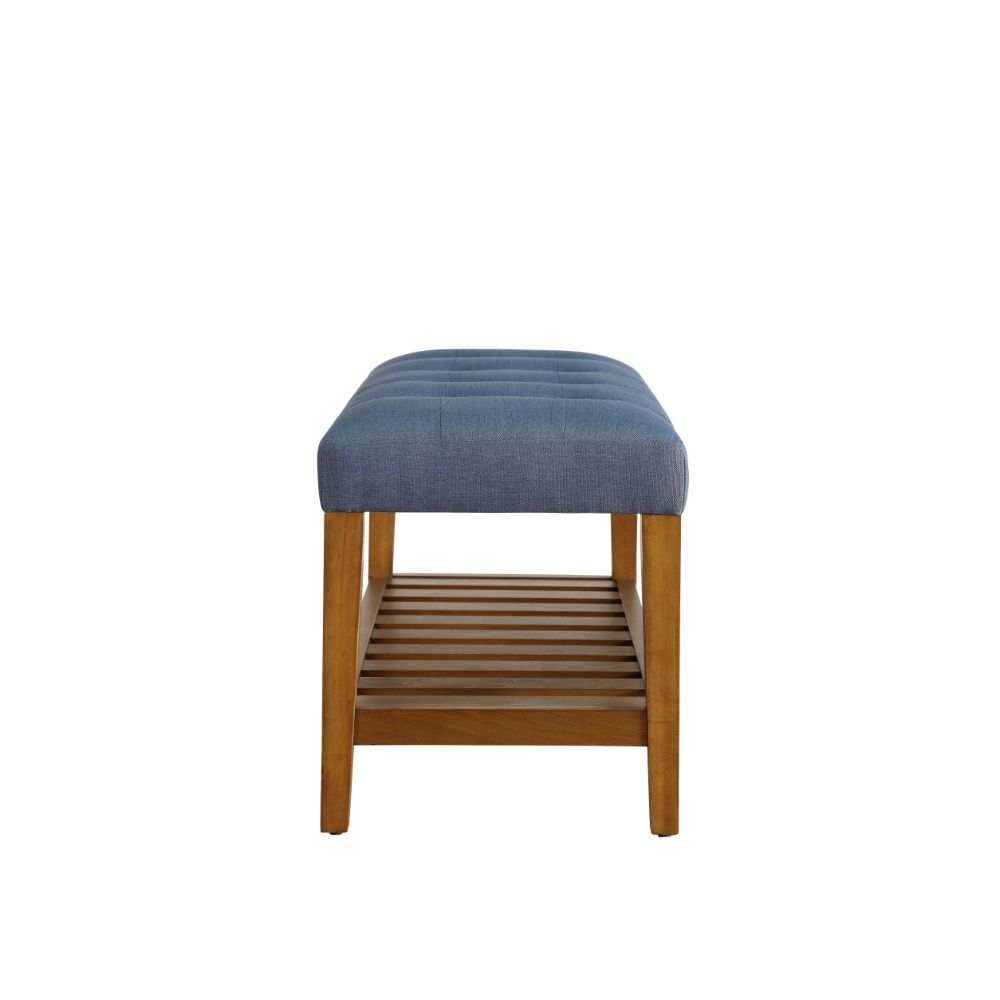 masate bench, light blue fabric & oak finish