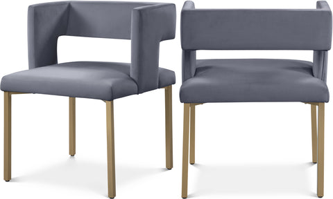 Jessa Grey Velvet Upholstered Dining Chair, 2-Piece
