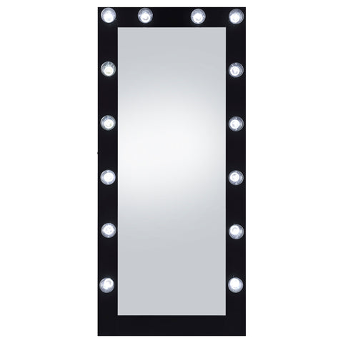 Cheyenne 32 x 71 Inch Floor Mirror LED Lighting Black GlossBlack High Gloss