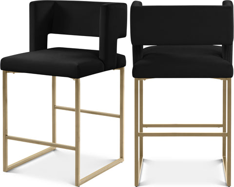 Jessa Black Velvet Upholstered Counter Stool, 2-Piece