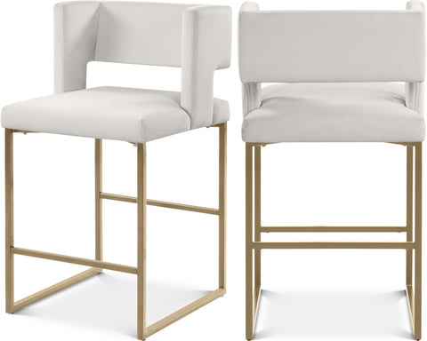 Jessa Cream Velvet Upholstered Counter Stool, 2-Piece