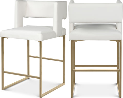 Jessa White Velvet Upholstered Counter Stool, 2-Piece