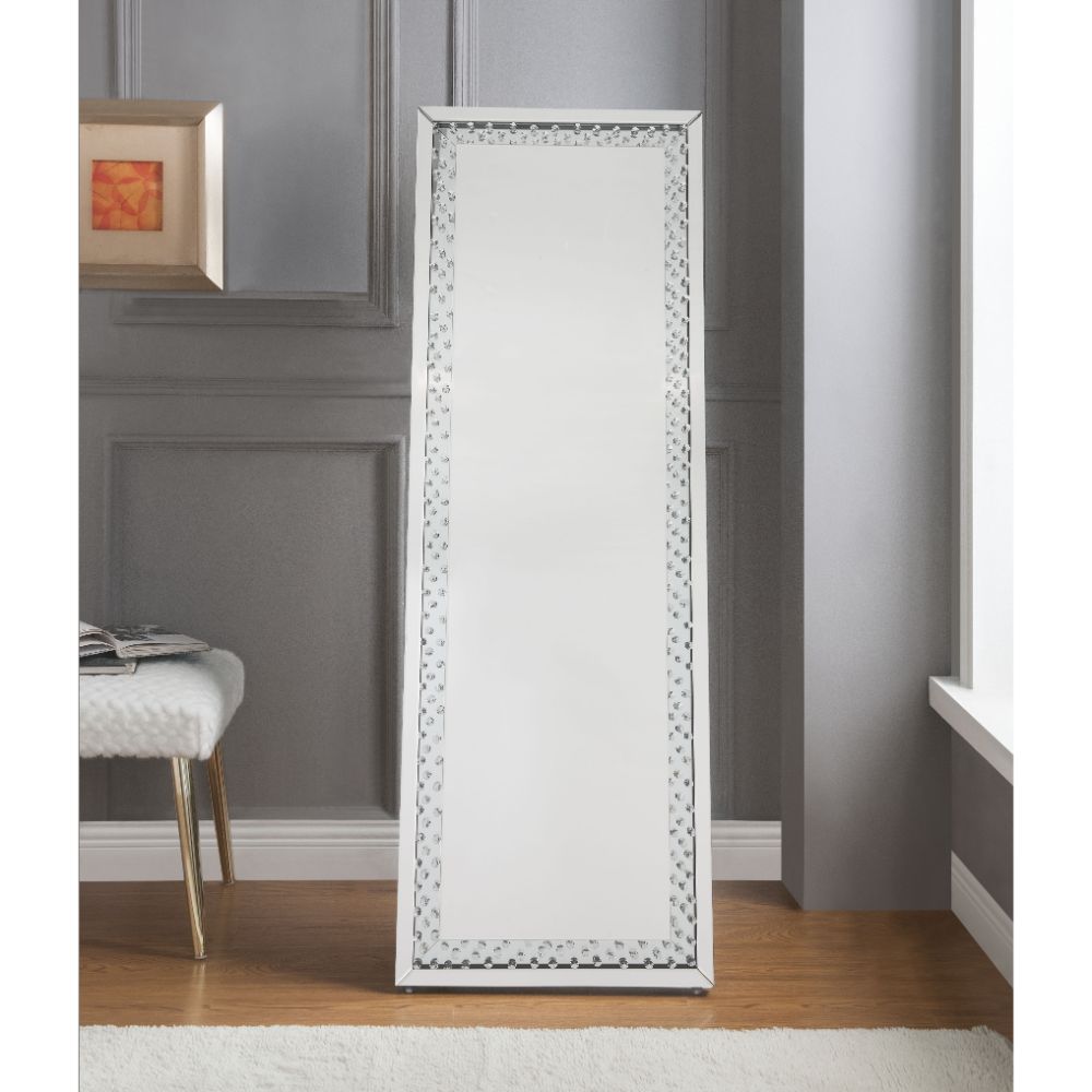 caius nysa floor mirror, mirrored & faux crystals