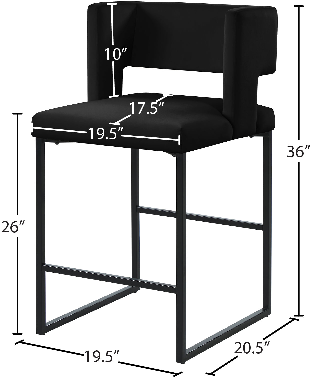 carlton black velvet counter stool c