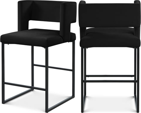 Jessa Black Velvet Upholstered Counter Stool, 2-Piece (Style 2)