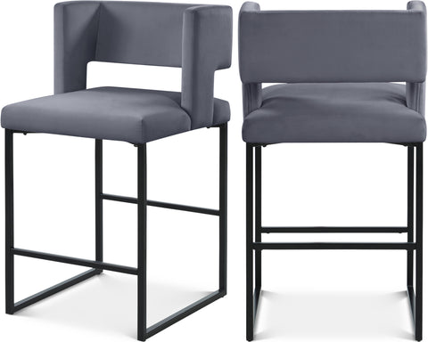 Jessa Grey Velvet Upholstered Counter Stool, 2-Piece (Style 2)