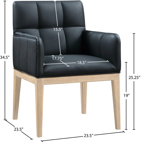 Sage Black Vegan Leather Upholstered Dining Arm Chair, 2-Piece