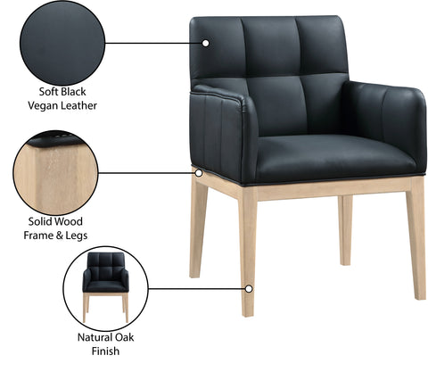 Sage Black Vegan Leather Upholstered Dining Arm Chair, 2-Piece