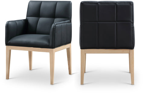 Sage Black Vegan Leather Upholstered Dining Arm Chair, 2-Piece