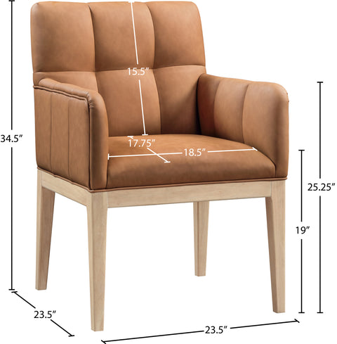 Sage Cognac Vegan Leather Upholstered Dining Arm Chair, 2-Piece