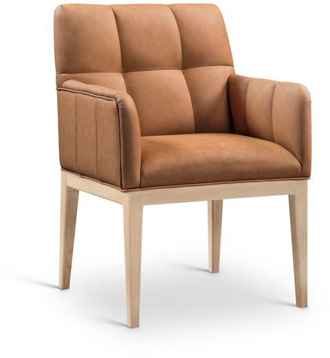 Sage Cognac Vegan Leather Upholstered Dining Arm Chair, 2-Piece
