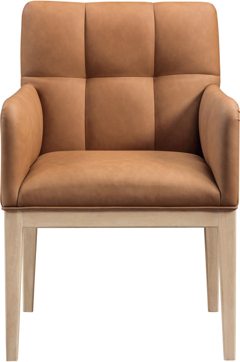 Sage Cognac Vegan Leather Upholstered Dining Arm Chair, 2-Piece