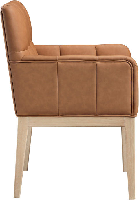 Sage Cognac Vegan Leather Upholstered Dining Arm Chair, 2-Piece