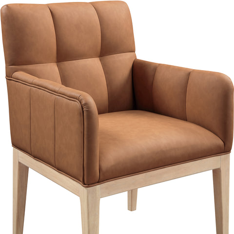Sage Cognac Vegan Leather Upholstered Dining Arm Chair, 2-Piece