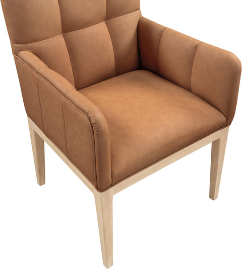 Sage Cognac Vegan Leather Upholstered Dining Arm Chair, 2-Piece