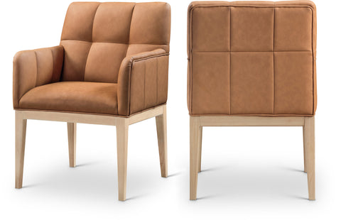 Sage Cognac Vegan Leather Upholstered Dining Arm Chair, 2-Piece