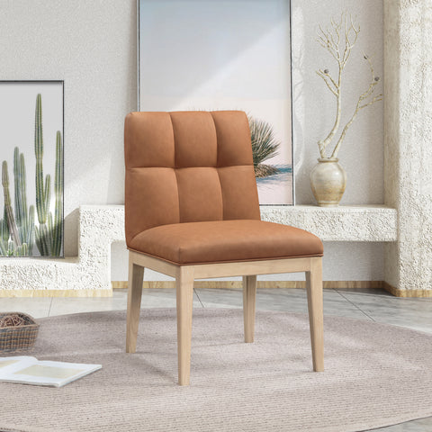 Sage Cognac Vegan Leather Upholstered Dining Side Chair, 2-Piece