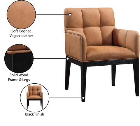 Sage Cognac Vegan Leather Upholstered Dining Arm Chair, 2-Piece (Style 2)